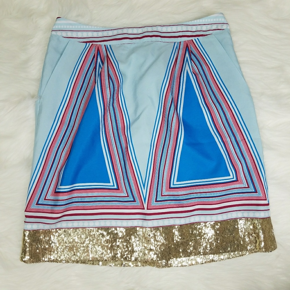 Anthropologie Isani Sequin Trim Blue Skirt